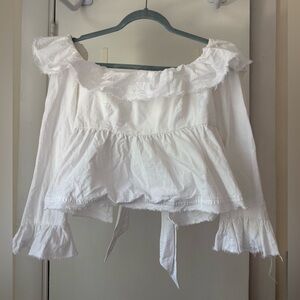 Free People White Ruffled Blouse